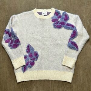 FRNCH Paris Cream Floral Appliqué Sweater Textured Lavender Knit Size M
